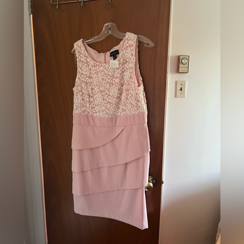 Connected Apparel Pink Sheath Midi Dress Scoop Neck Sleeveless